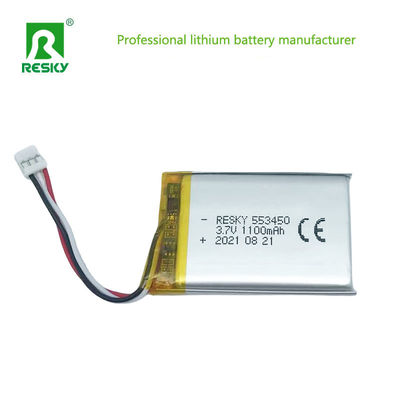 फ्लैट लिथियम पॉलिमर बैटरी सेल 553450 603450 3.7V 1100mAh 4.07wh