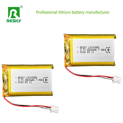 फ्लैट लिथियम पॉलिमर बैटरी सेल 523450 603450 803450 103450 3.7v 2000mAh लिपो बैटरी