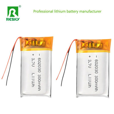 LP602030 3.7v 300mAh रिचार्जेबल लिथियम पॉलिमर बैटरी टिकाऊ और लंबी चक्र जीवन 500 चक्र