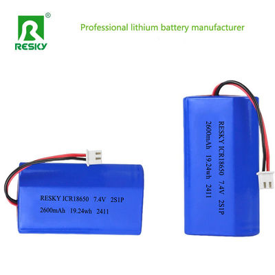 पावर बेलनाकार 18650 ली-आयन पॉलिमर बैटरी पैक 3.7v 7.4V 2600mAh 19.24wh लिथियम बैटरी